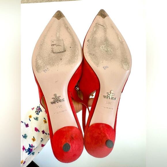 Prada Red Suede Leather Crystal embellished Mary Jane Sling back pumps EU 38.5 - Picture 7 of 11